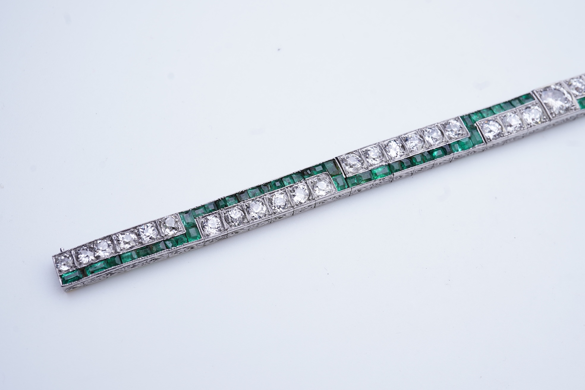 An Art Deco emerald and diamond bracelet, 1920s